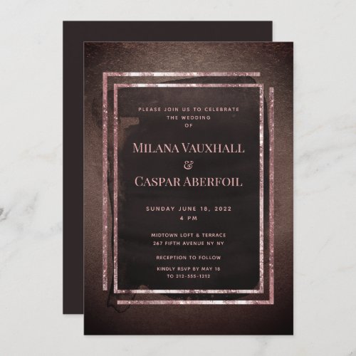 Toasted Espresso Mocha  Rose Gold Wedding Party Invitation