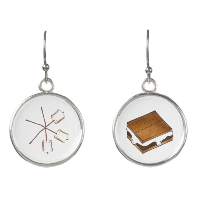Toasted Marshmallow Stick Campfire Camp S'mores Earrings (Front)