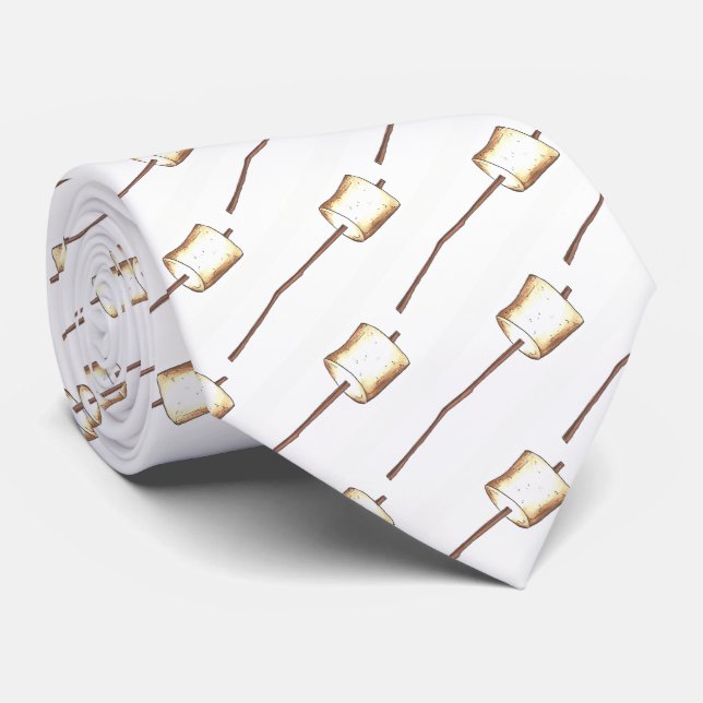 Toasted Marshmallow Stick Campfire Camp S'mores Tie (Rolled)