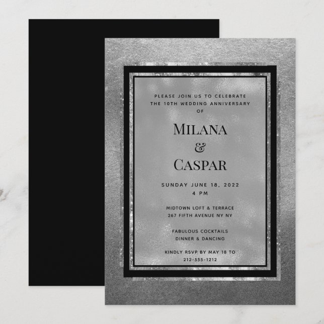 Toasted Silver Shimmer Anniversary Party Invitation (Front/Back)