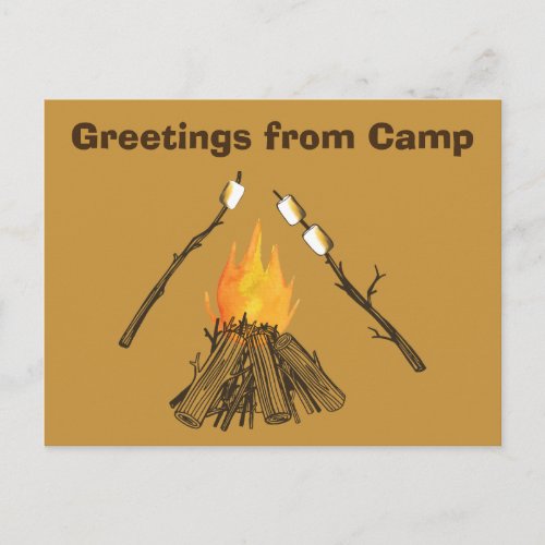 Toasting Marshmallows Greetings from Camp Postcard