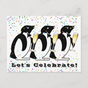 Toasting Penguins Celebrate Postcard