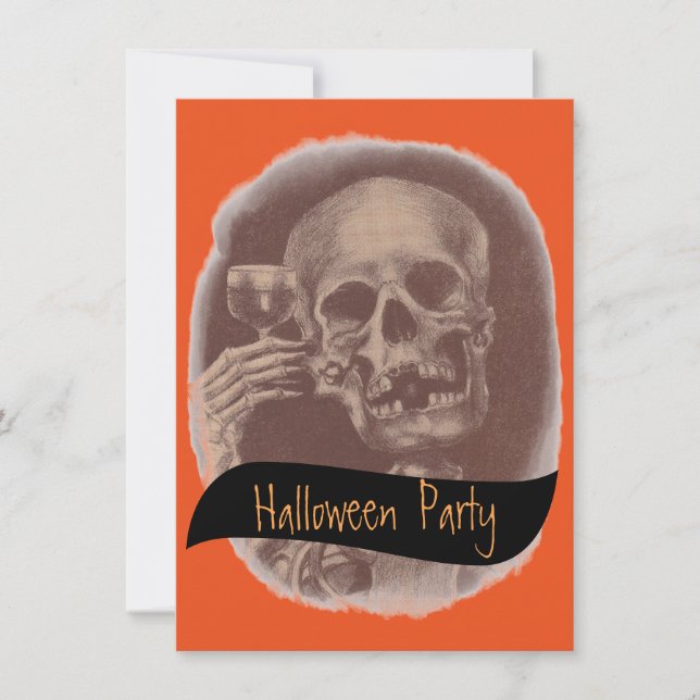 Toasting Skeleton Fun Halloween Party Invitations (Front)
