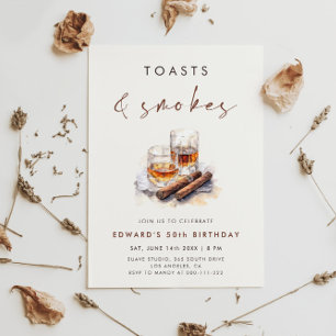 Toasts and Smokes Whisky & Cigars Birthday Invitation