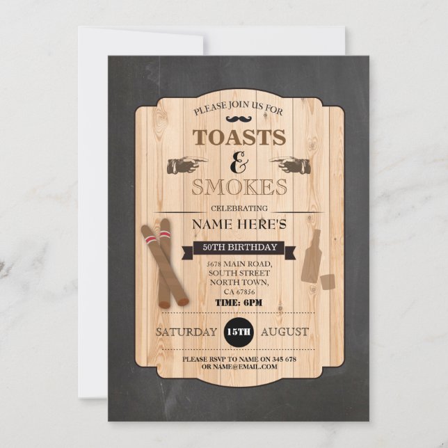 Toasts & Smokes Cigar Birthday Party 40th Invite (Front)