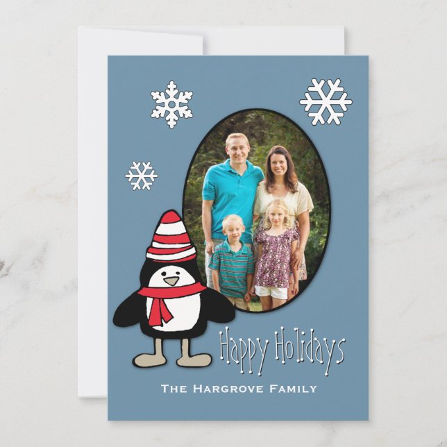Toasty Penguin Holiday Photo Greeting Card (Front)