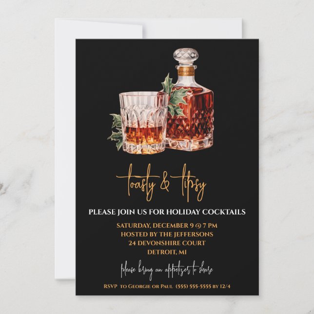 Toasty & Tipsy, Scotch, Holiday Cocktail Party Invitation (Front)
