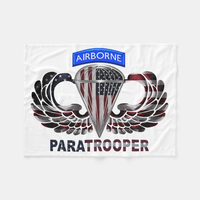 Toasty Warm American Airborne Paratrooper Flag Fleece Blanket (Front (Horizontal))