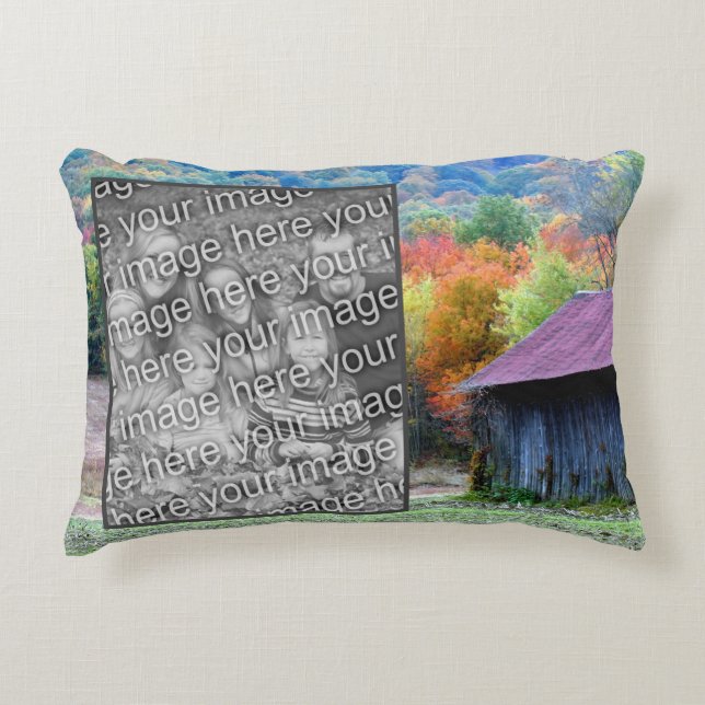 Tobacco Barn Autumn Foliage Add Your Photo Accent Pillow (Front)