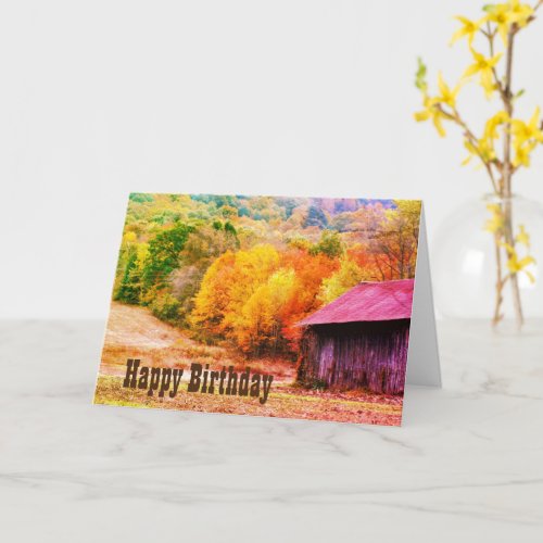 Tobacco Barn Fall Foliage Art Birthday Card