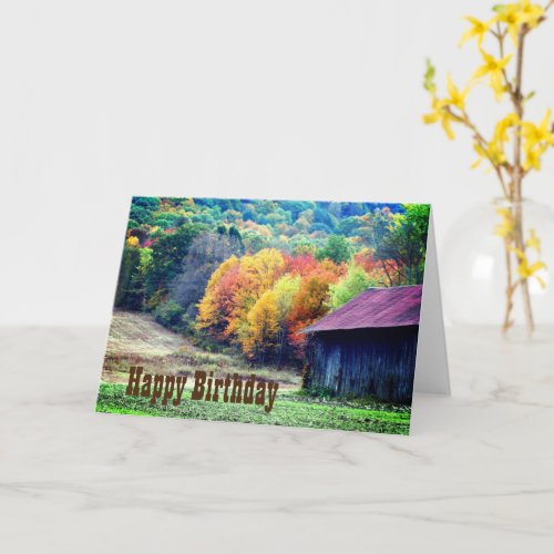 Tobacco Barn Fall Foliage Birthday Card