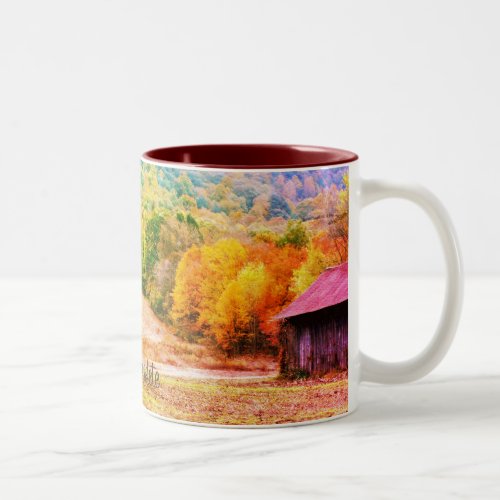 Tobacco Barn Fall Foliage Nature Art Two_Tone Coffee Mug