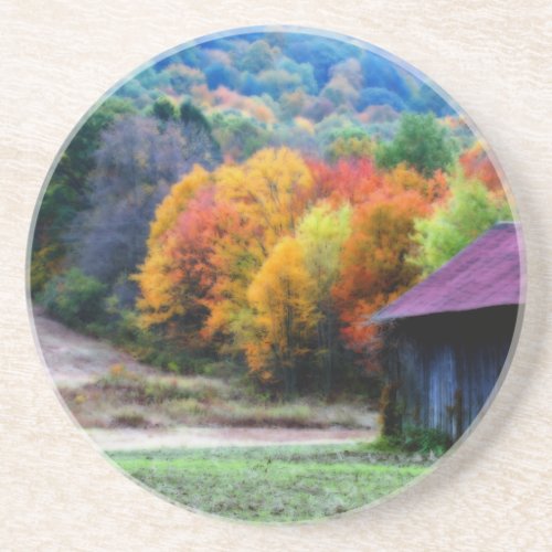 Tobacco Barn Fall Foliage Nature Coaster