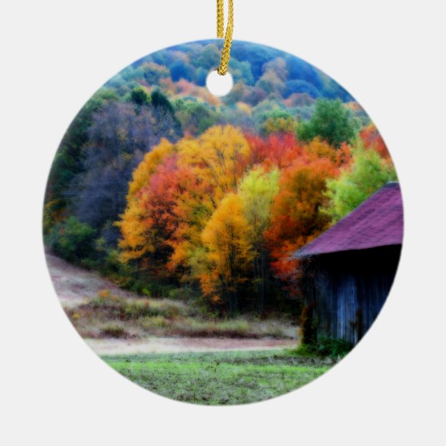 Tobacco Barn Fall Foliage Nature Ornament (Front)