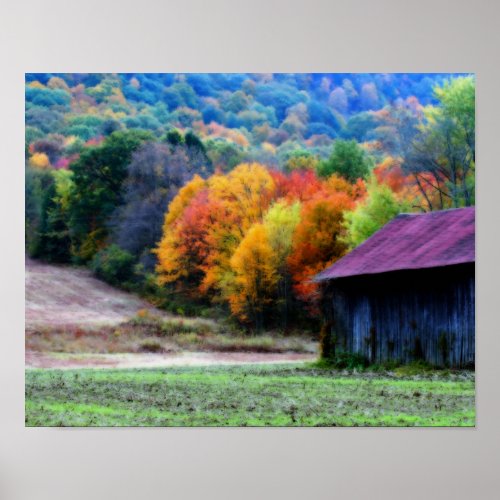 Tobacco Barn Fall Foliage Nature Orton Effect Poster