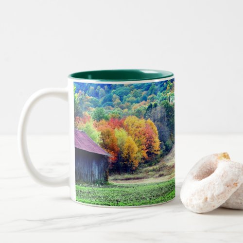 Tobacco Barn Fall Foliage Personalized Two_Tone Coffee Mug