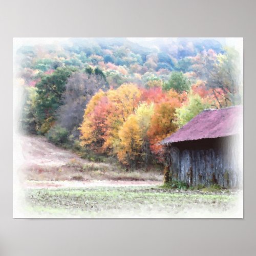 Tobacco Barn Fall Foliage Photo Painting Poster