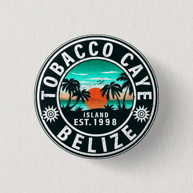 Tobacco Caye Belize Retro Sunset Souvenirs 60s Button (Front)