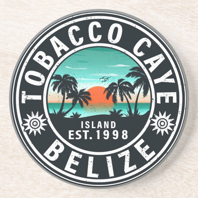 Tobacco Caye Belize Retro Sunset Souvenirs 60s Coaster (Front)