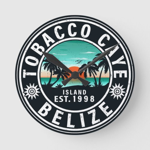 Tobacco Caye Belize Retro Sunset Souvenirs 60s Round Clock