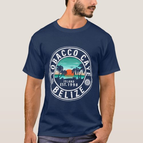 Tobacco Caye Belize Retro Sunset Souvenirs 60s T_Shirt