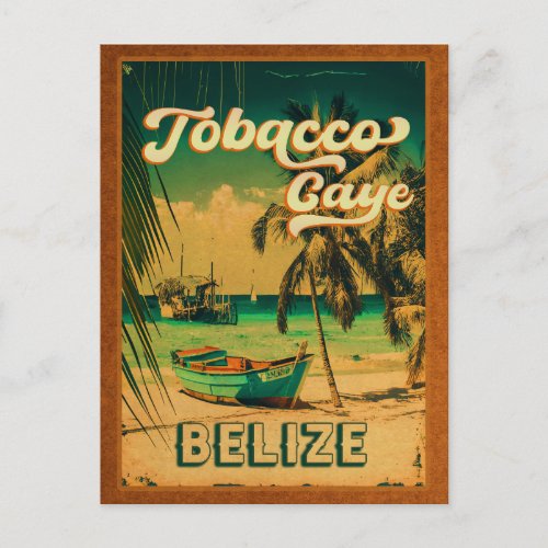 Tobacco Caye Belize Vintage Palm Trees Souvenirs Postcard