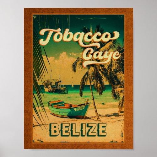 Tobacco Caye Belize Vintage Palm Trees Souvenirs Poster
