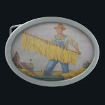 Tobacco Oval Belt Buckle<br><div class="desc">vintage print of a tobacco farmer</div>