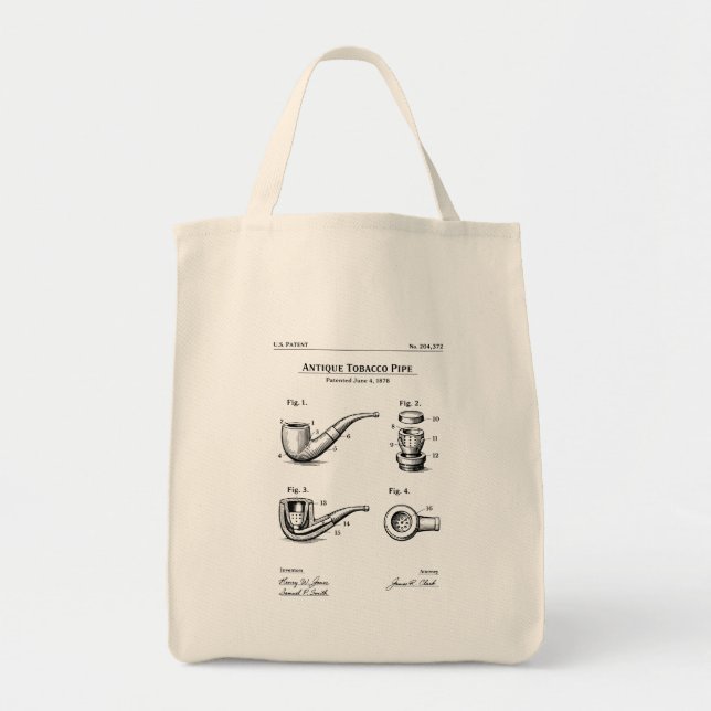 tobacco pipe blueprint tote bag (Front)