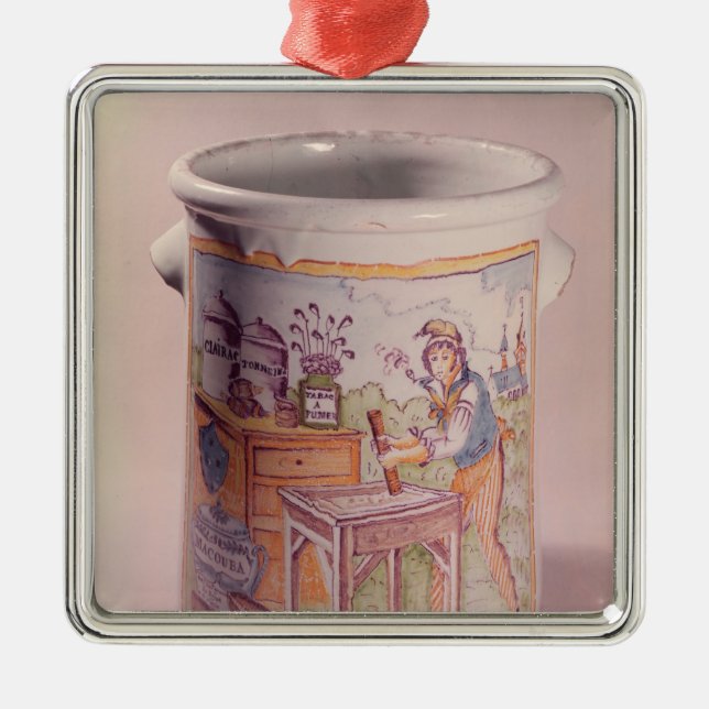 Tobacco pot depicting a tobacconist metal ornament (Front)