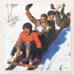 Tobagganing Glass Coaster