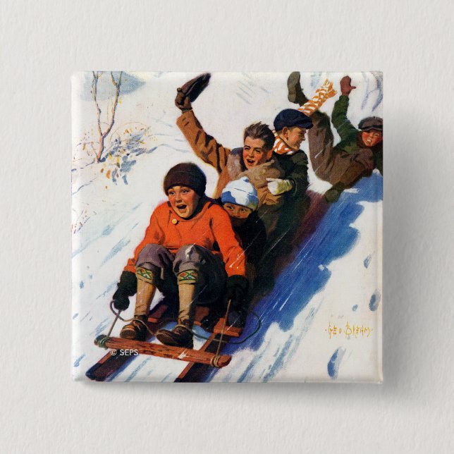 Tobagganing Pinback Button (Front)