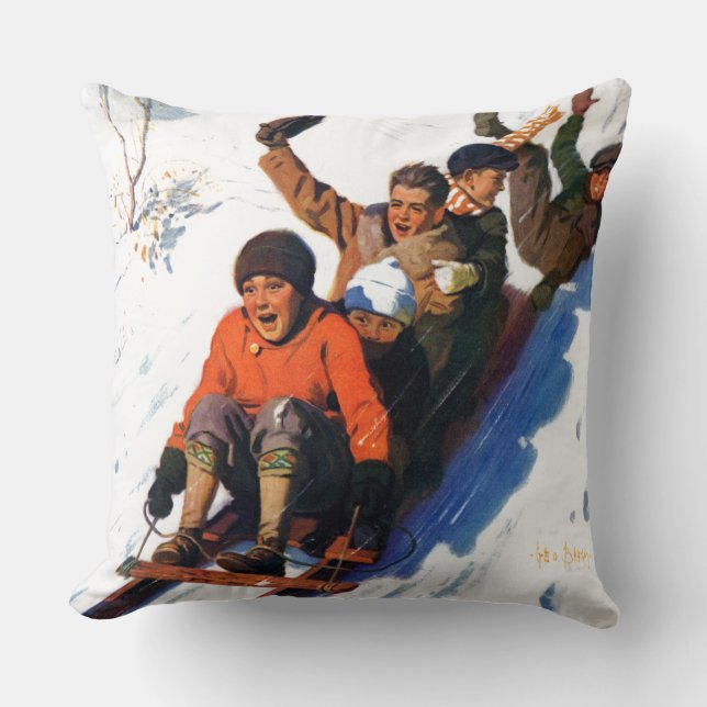 Tobagganing Throw Pillow (Front)