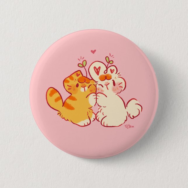 Tobi & Tansy Hug - Cute Cat & Bunny Button (Front)