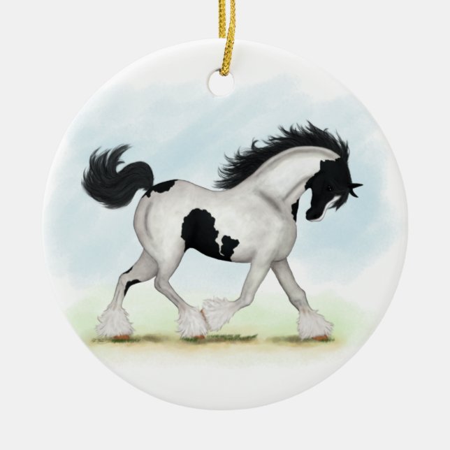 Tobiano Gypsy Vanner Horse Ceramic Ornament (Front)