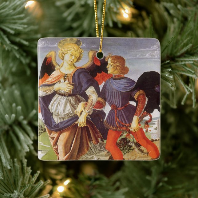 Tobias and the Angel by Andrea del Verrocchio Ceramic Ornament (Tree)