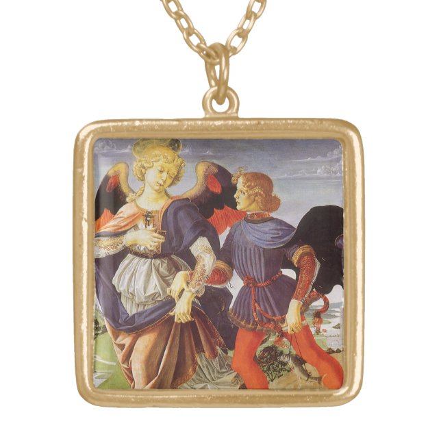 Tobias and the Angel by Andrea del Verrocchio Gold Plated Necklace (Front)