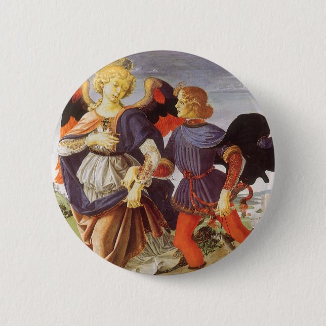 Tobias and the Angel by Andrea del Verrocchio Pinback Button (Front)