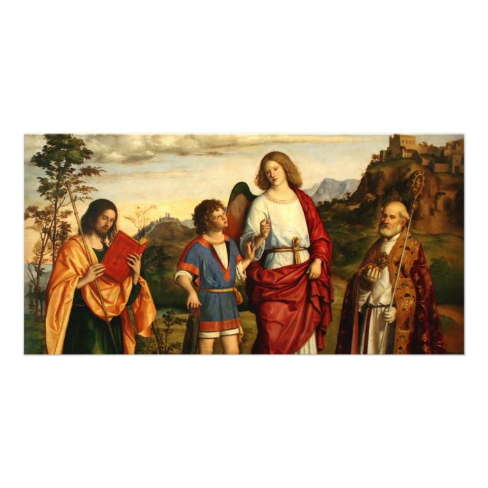 Tobias con el arcángel y dos santos tarjetas fotograficas