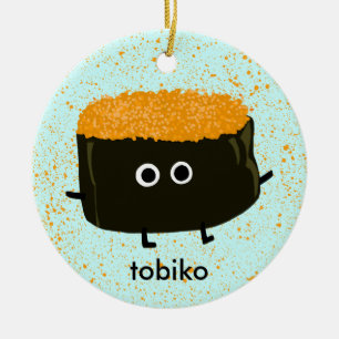 Tobiko Sushi   Fish Roe Kawaii Christmas Holiday Ceramic Ornament