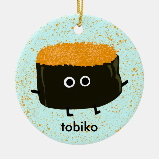 Tobiko Sushi | Fish Roe Kawaii Christmas Holiday Ceramic Ornament (Front)