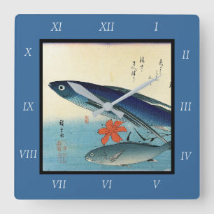 Tobiuo & Ishimochi - Colorful Japanese Fish Print Square Wall Clock