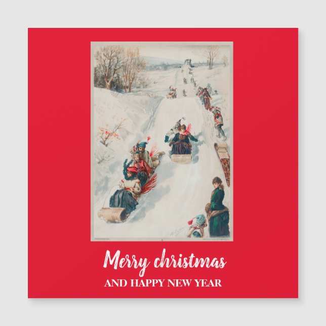 Tobogganing" chromolithograph- Christmas Holiday  (Front)