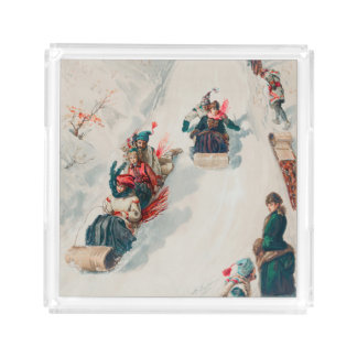 "Tobogganing", Chromolithograph, Louis Prang & Co. Acrylic Tray