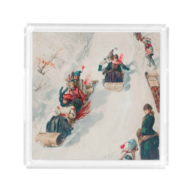 "Tobogganing", Chromolithograph, Louis Prang & Co. Acrylic Tray (Front)