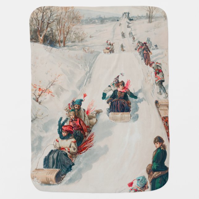 "Tobogganing", Chromolithograph, Louis Prang & Co. Baby Blanket (Front)