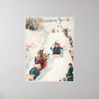 "Tobogganing", Chromolithograph, Louis Prang & Co. Canvas Print