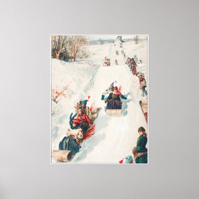 "Tobogganing", Chromolithograph, Louis Prang & Co. Canvas Print (Front)