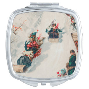 "Tobogganing", Chromolithograph, Louis Prang & Co. Compact Mirror