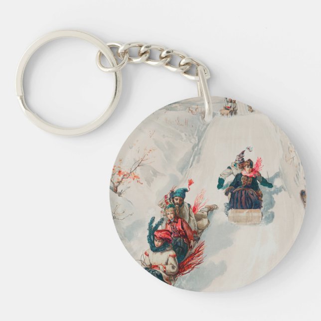 "Tobogganing", Chromolithograph, Louis Prang & Co. Keychain (Front)